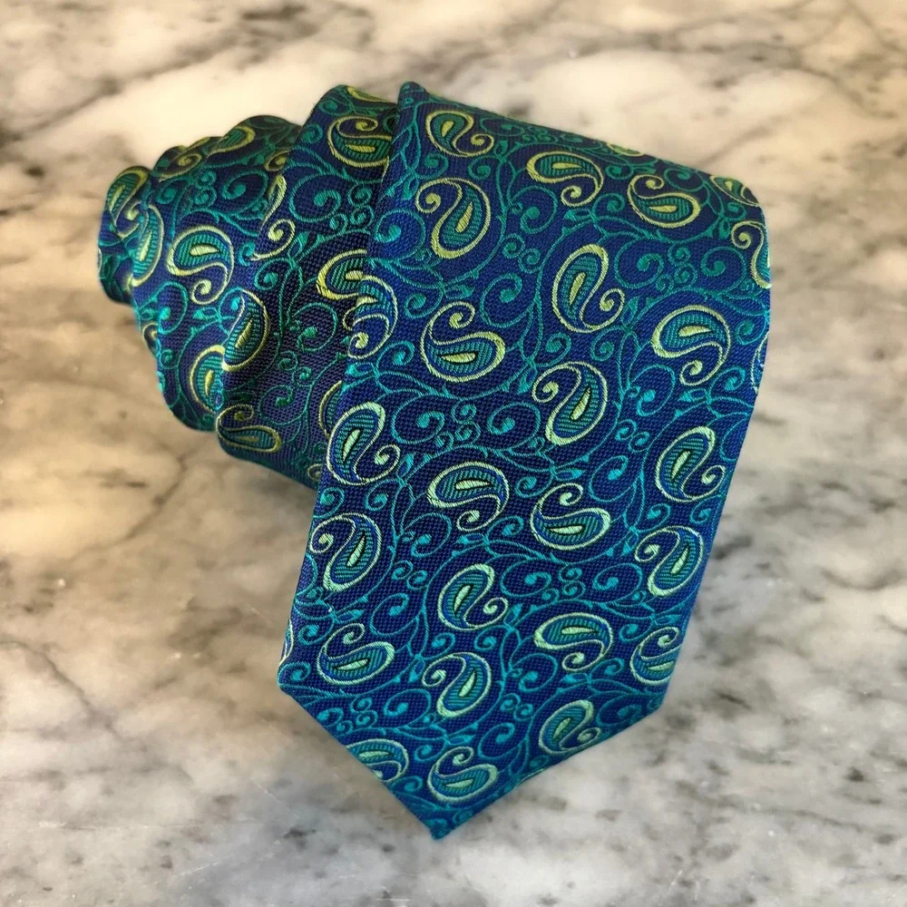 Ted Baker London‎ Men's  Blue Green Yellow Paisley Polka Dot 100% Silk Necktie